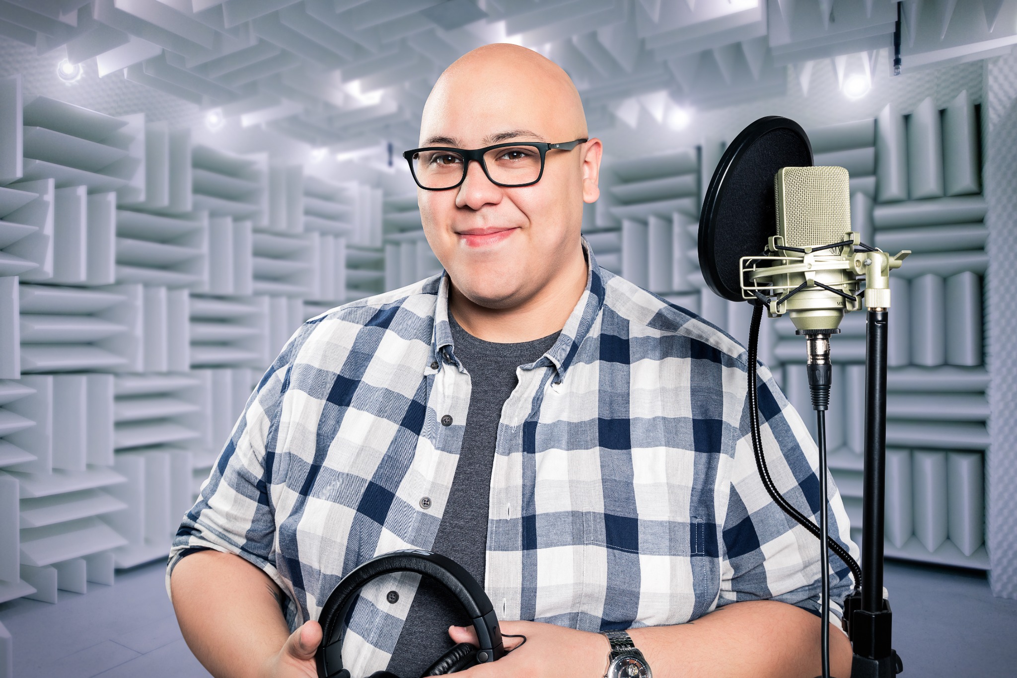 Andrew Reyes in a recording studio